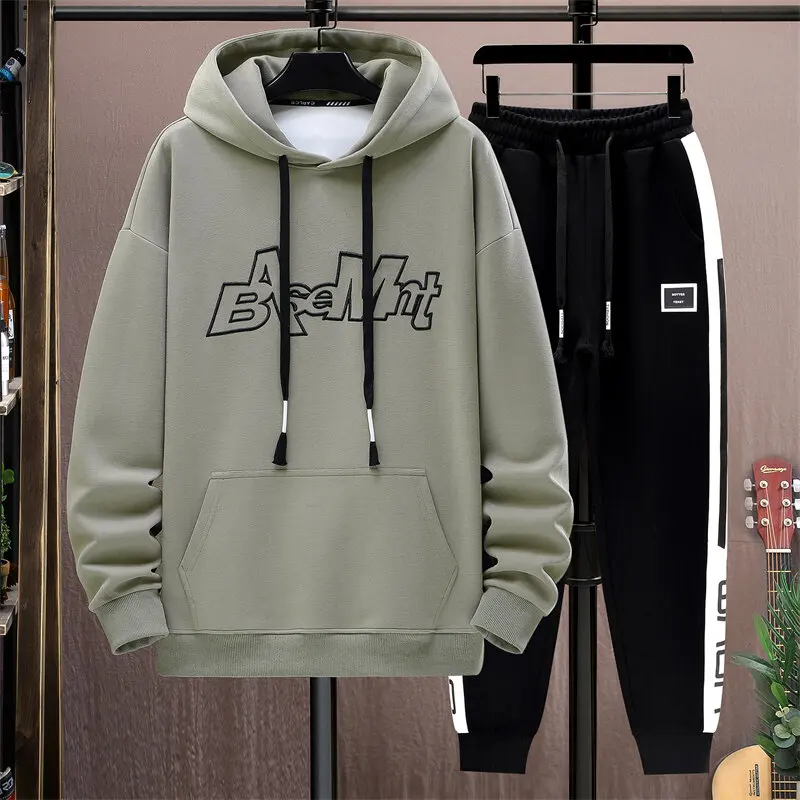Casual Cotton Hoodies & Pants Spring Autumn Men's Sets 2 Piece Tracksuits Streetwear Hooded Pullover Sweatshirts+Jogger Clothing