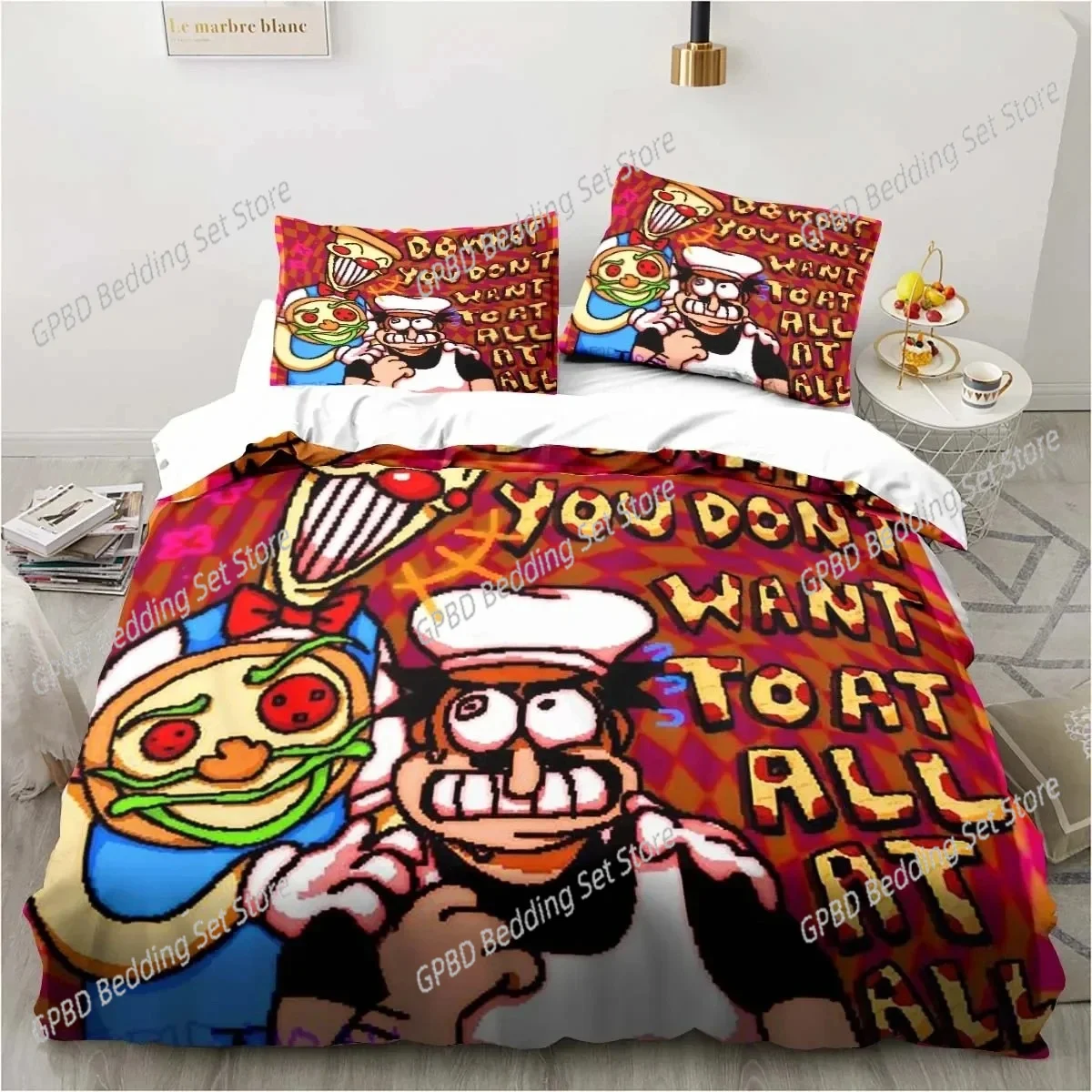 Pizza Tower Classic Pixel Style Game 3D Bedding Set Duvet Cover Pillowcases Single Twin Full Queen Home Decor Quilt Boys Gift