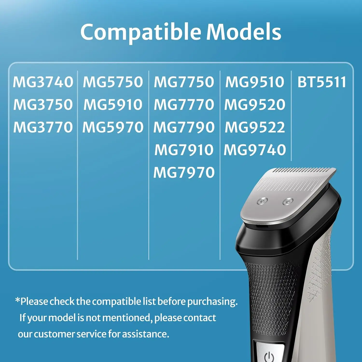 Piezas de repuesto para recortadora Philips Multigroom MG3740 MG3750 MG3770 MG5750 MG5910 MG5970 MG7750 MG7770 MG7790 MG7910 MG7970