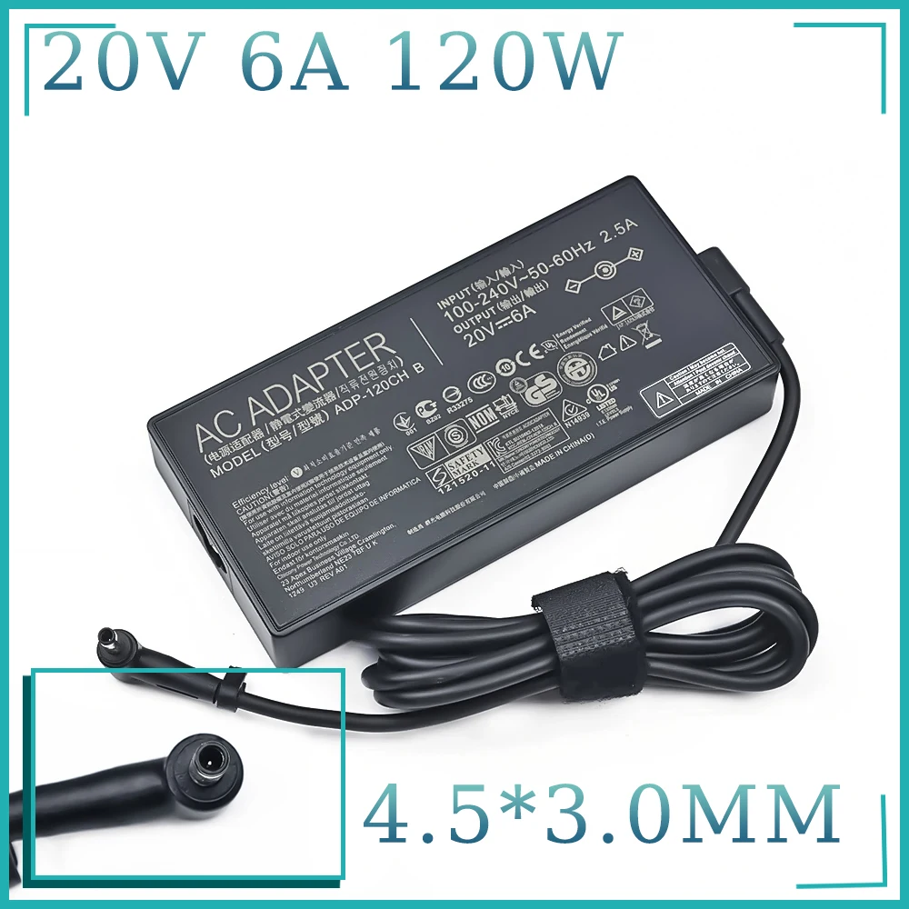 

20 В, 6 А, 120 Вт, 4,5X3,0 мм PA-1121-22, адаптер зарядного устройства переменного тока для ноутбука MSI/ASUS UX534F M7400Q YX570U YX570Z UX501J U5500V Блок питания