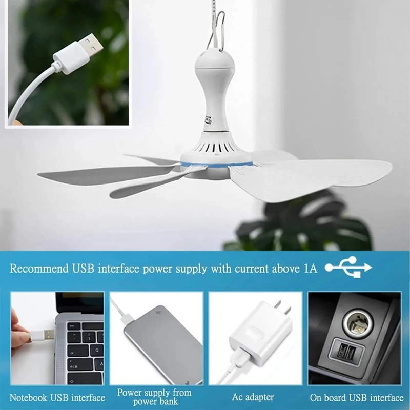 Hot Silent 6 Leaves USB Powered Ceiling Canopy Fan With Remote Control Timing 4 Speed Hanging Fan For Camping Bed Dormitory