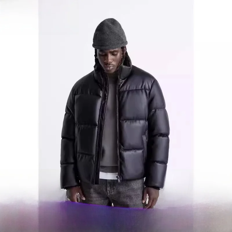 

Новая мужская утепленная хлопковая куртка 2023 года с воротником-стойкой, свободного кроя, из ткани под кожу, для активного отдыха, повседневная, на молнии