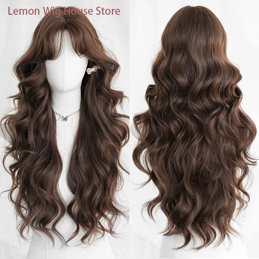 Chestnut Brown Small Lace Synthetic Wig Long Wavy Natural Glueless Wig High Density Layered Wigs for Women Dailly Cosplay Wig