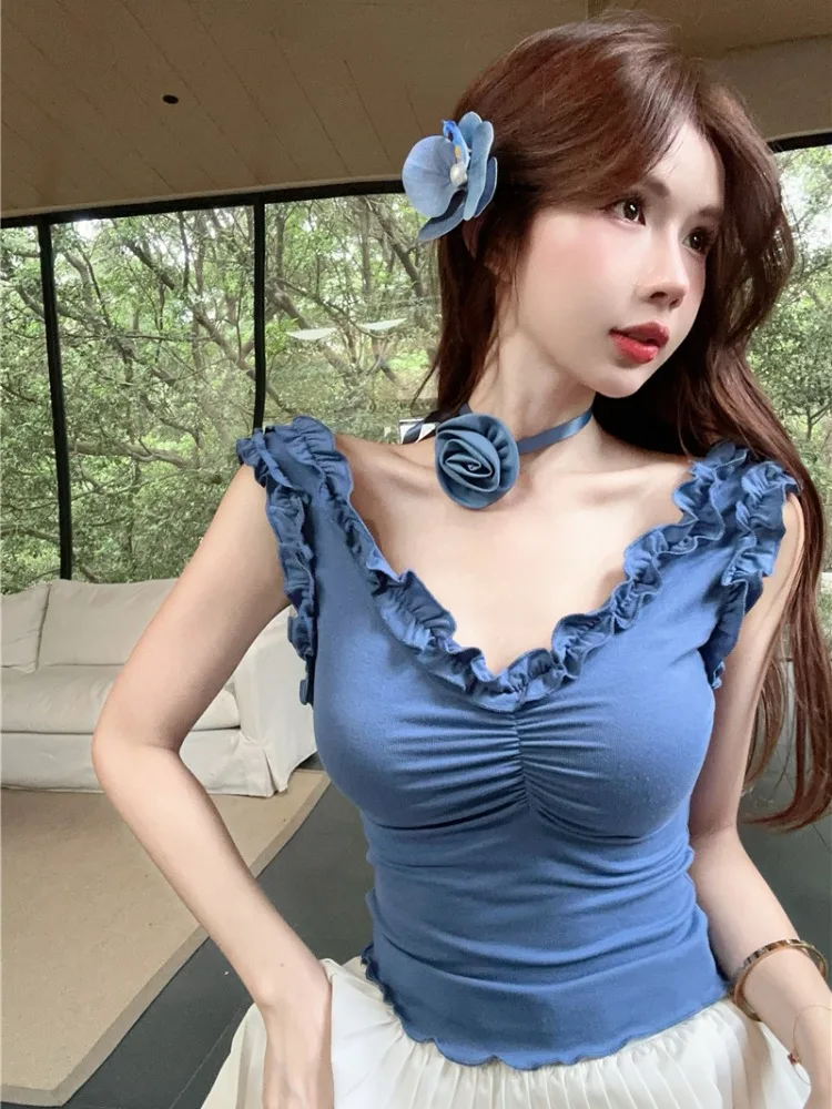 

Fashionable V-Neck Sleeveless Vest Women's Summer New Style Sweet And Spicy Slimming Short Top Korean Style Commute Wind