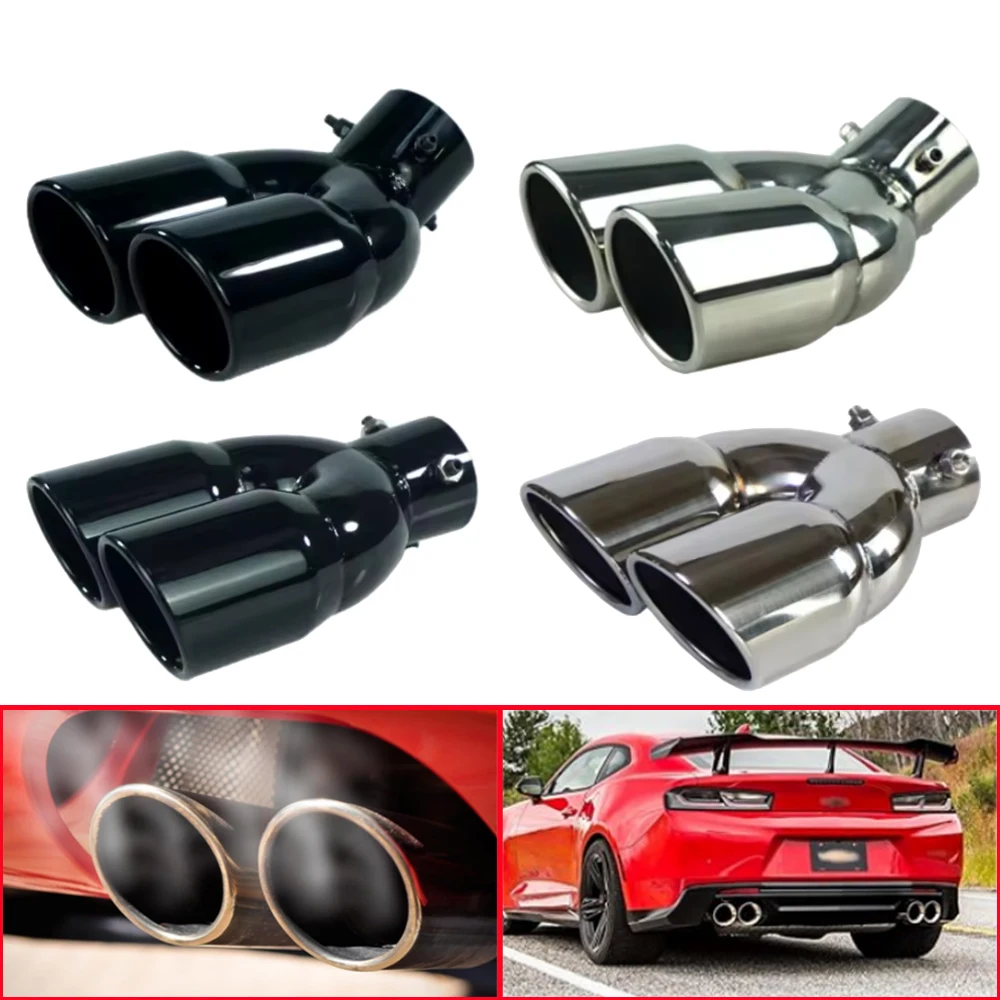 Universal 63mm Car Inlet Double-Barrel Rear Exhaust Tip Tail Pipe Muffler Black Titanium Outlet Stainless Steel Car Accessories
