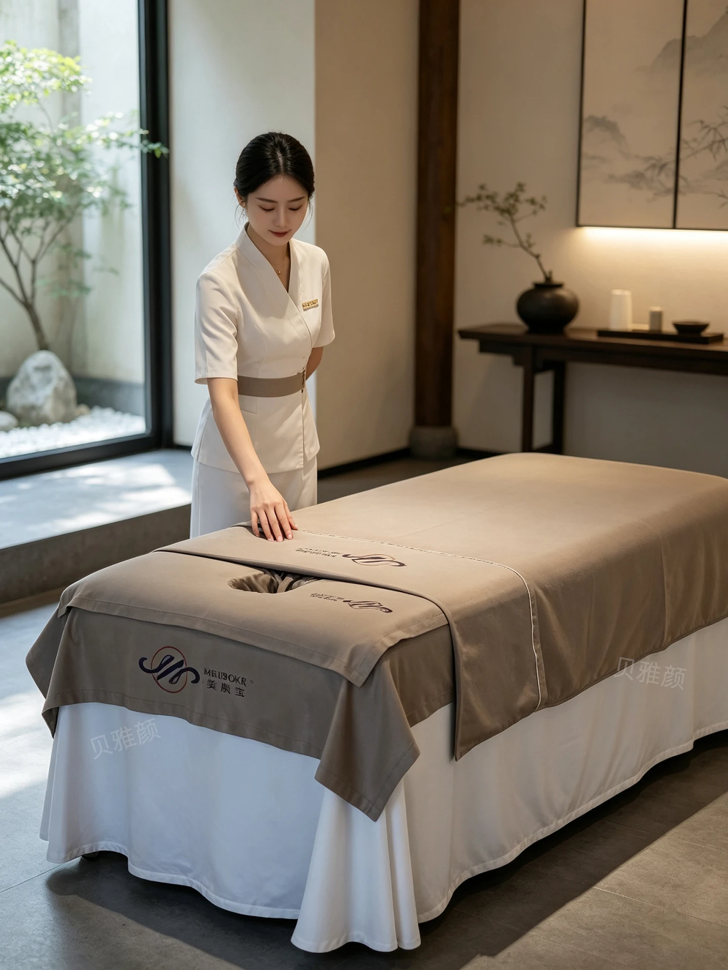Beaient Beauty Salon Massage Bed Sheet Set with Drapery Hole Dirt Separation Soft Skin Dustproof Cover Gown Professional Thre...