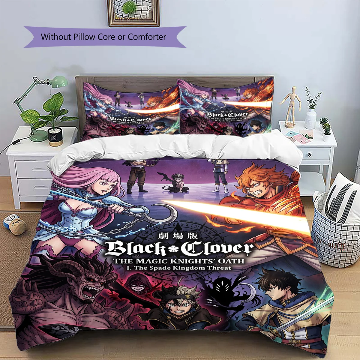 Black Clover Patterned Pillowcase & Duvet Cover Set Anime Style Bedroom Decor Great Gift for Enthusiasts YUN6518