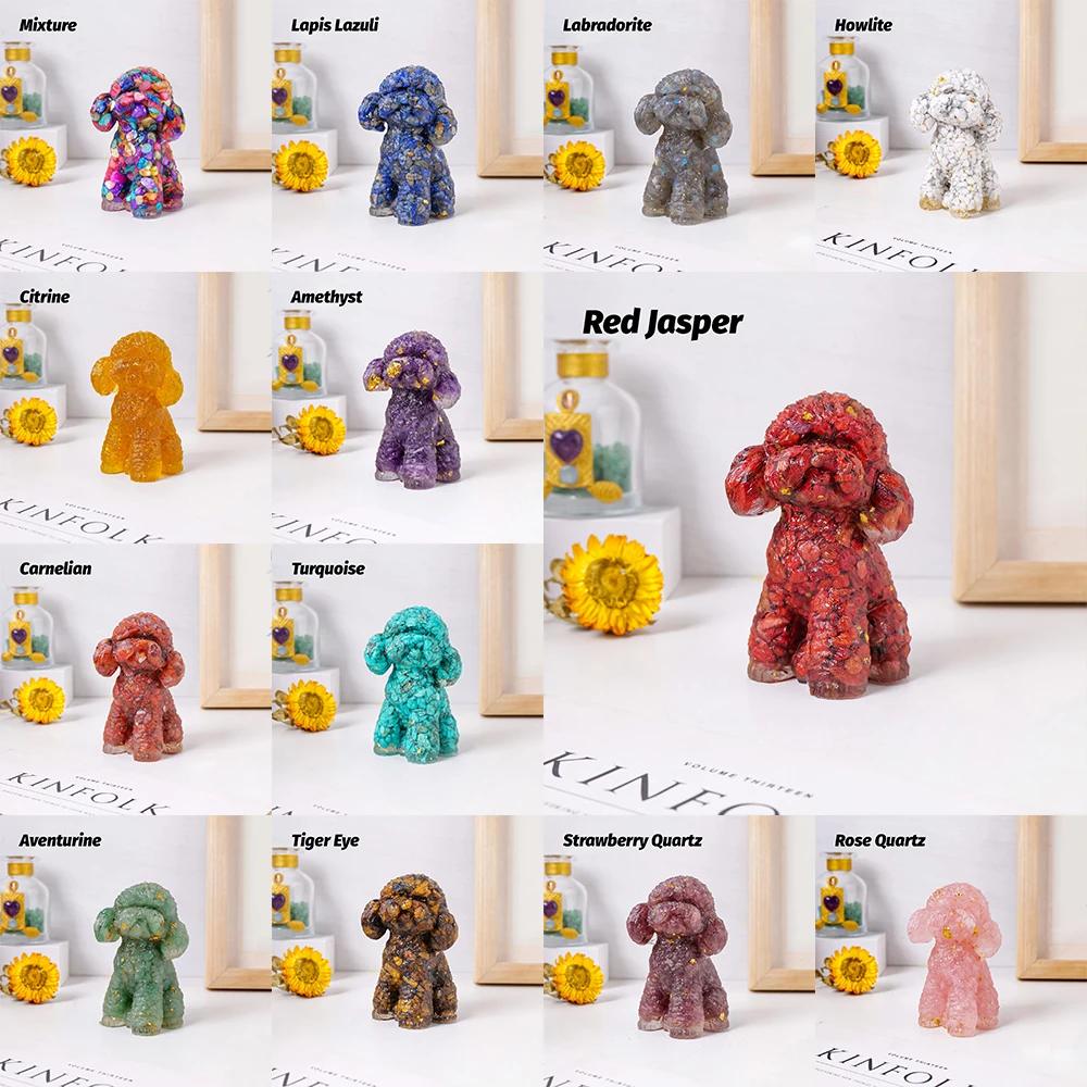 1pc Natur kristall Schotter großen Teddy Hund Dekor Ornament, Kristall Roh stein Tier Harz Tropf Handwerk Home Desktop-Dekor