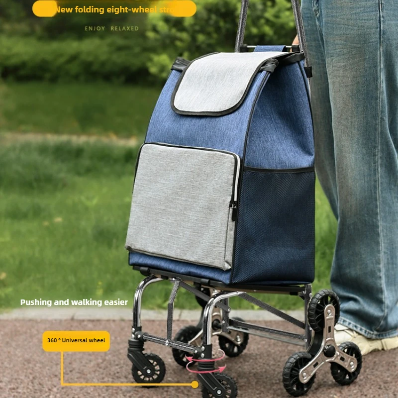 Hand Truck  Large Capacity Parcel Carrier  Lightweight Stair-Climbing Grocery Cart,Stainless Steel 8-Wheel Push Cart Foldable