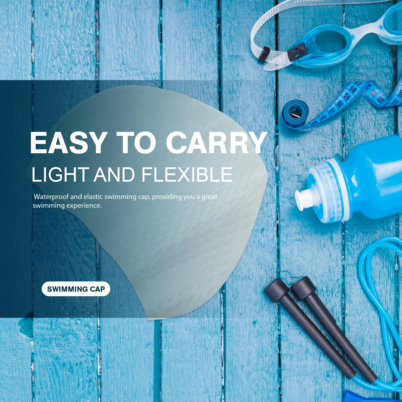 قبعة سباحة من السيليكون مقاومة للماء، قبعة سباحة مرنة طويلة لحماية الأذن، قبعة سباحة بيضاء للنساء، متينة وخفيفة الوزن