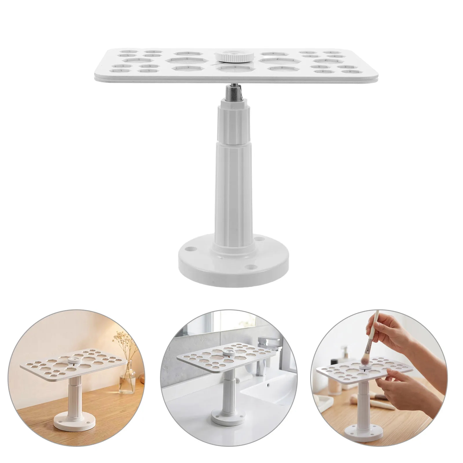 26 Slots Makeup Brush Storage Rack Stable ABS Octagonal Brush Dryer Stand for Countertop Makeup Tool Organizer