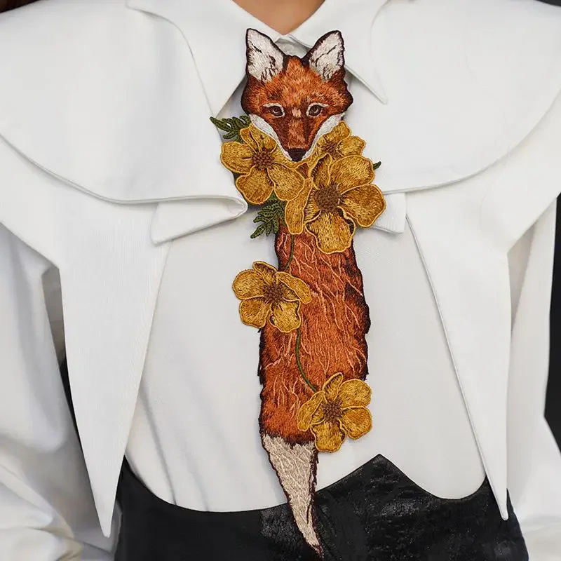 The Middle Ancient Times Style The Middle Ancient Times Flower and Fox Necktie Necktie Punk Party Jewelry Eye-catching Necktie