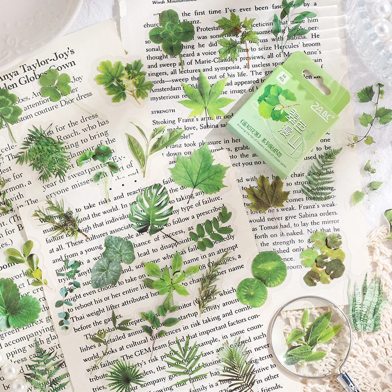 50-Piece Mini Boxed Decorative Stickers with Plant & Flower Themes, Delicate Details & Diverse for Journal DIY Scrapbook Collag