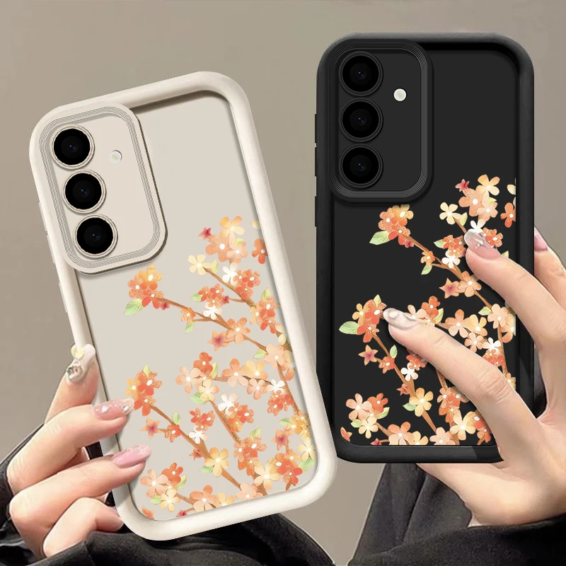 Orangefarbene Handyhülle mit kleinen Blumen für Samsung Galaxy A17 A56 A16 A36 A55 A15 A25 A26 A35 A54 A53 5G, weiche TPU-Silikon-Rückabdeckung