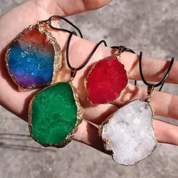 Crystal Agate Piece Original Stone Pendant Natural Crystal Stone Colorful Electroplating Irregular Shape Necklace Pendant