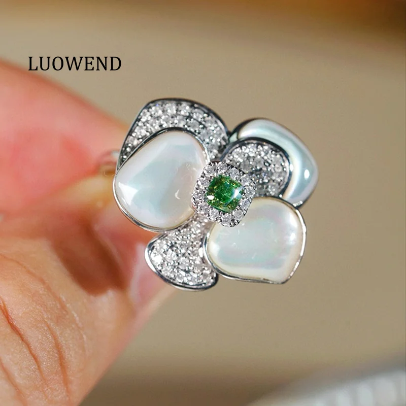 

Кольца LUOWEND из 100% белого золота 18 карат, обручальное кольцо с настоящим натуральным зеленым бриллиантом, роскошные ювелирные изделия в форме цветка для женщин