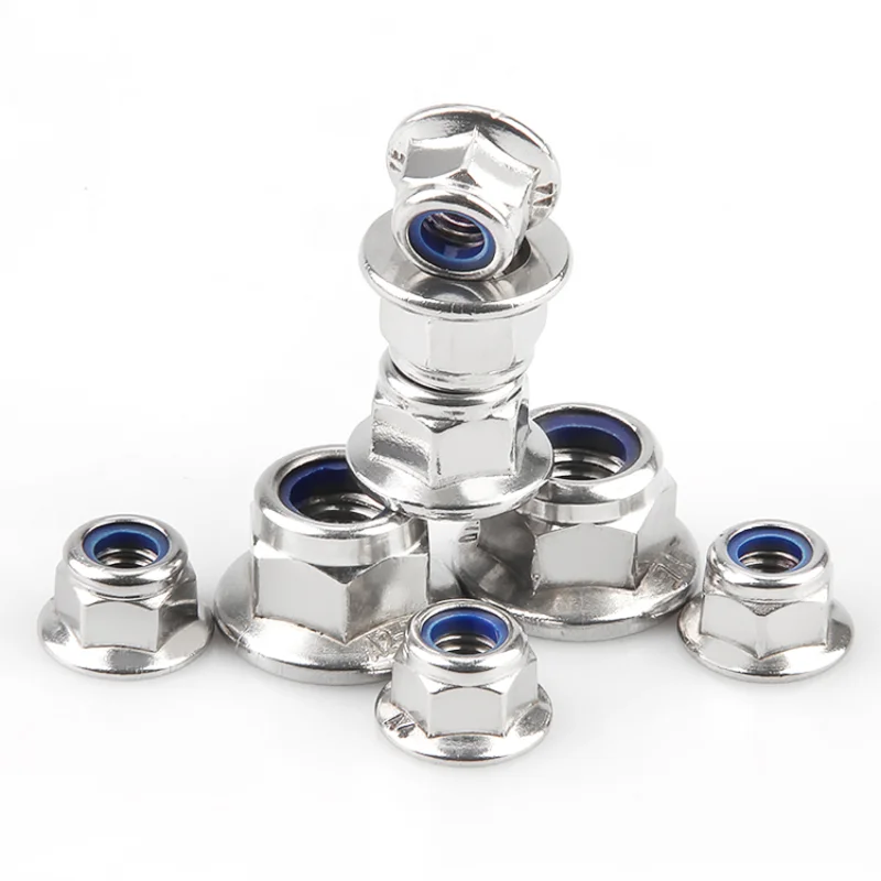 M3 M4 M5 M6 M8 M10 M12 304 Stainless Steel Hex Flange Nylon Insert Lock Nut Self-locking Nylock Locknut