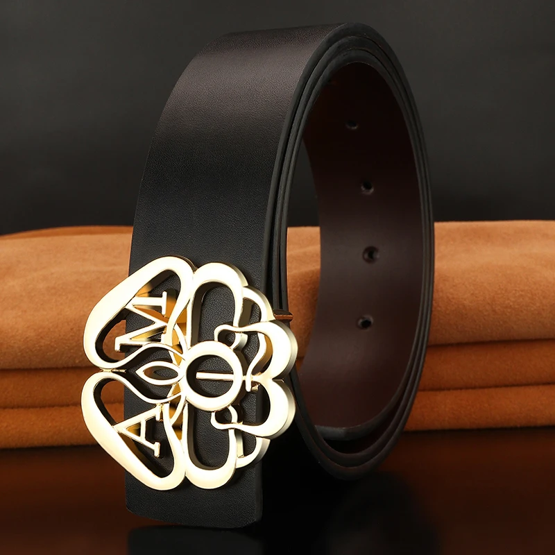 High QualityDesigner Personality Hollow Slide Buckle Belts  Men Fashion Luxury Brand 3.8 Wide Leather Black Casual Ceinture Homm