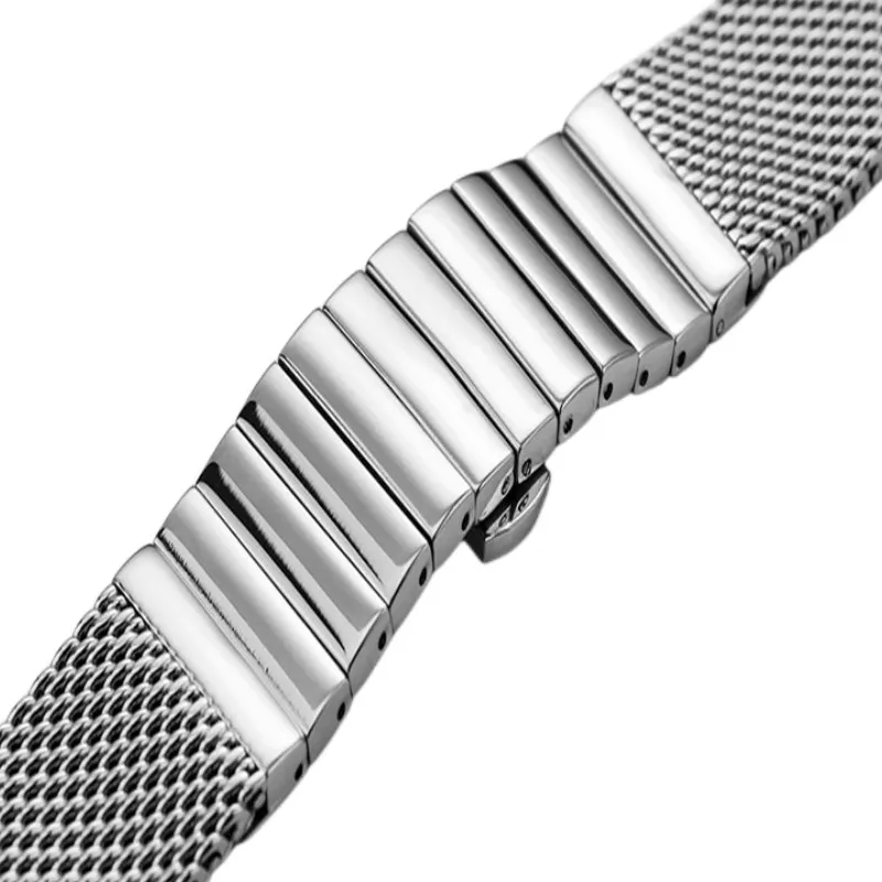 18mm 20mm 22mm 24mm Stainless Steel Straight End Shark Mesh Extended Deployment Clasp Watch Strap Band Fit For SKX ROX Watches