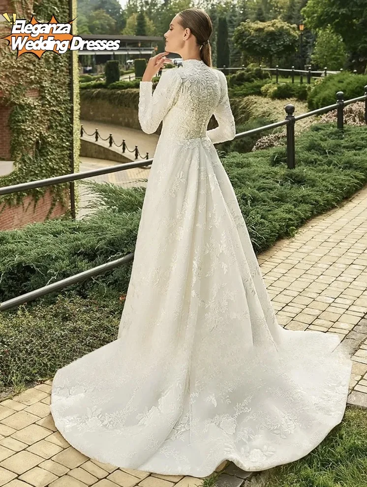 Мусульманские свадебные платья по индивидуальному заказу для женщин с длинными рукавами и аппликацией длиной до пола, тюль трапециевидной формы, свадебное платье Vestidos De Novia