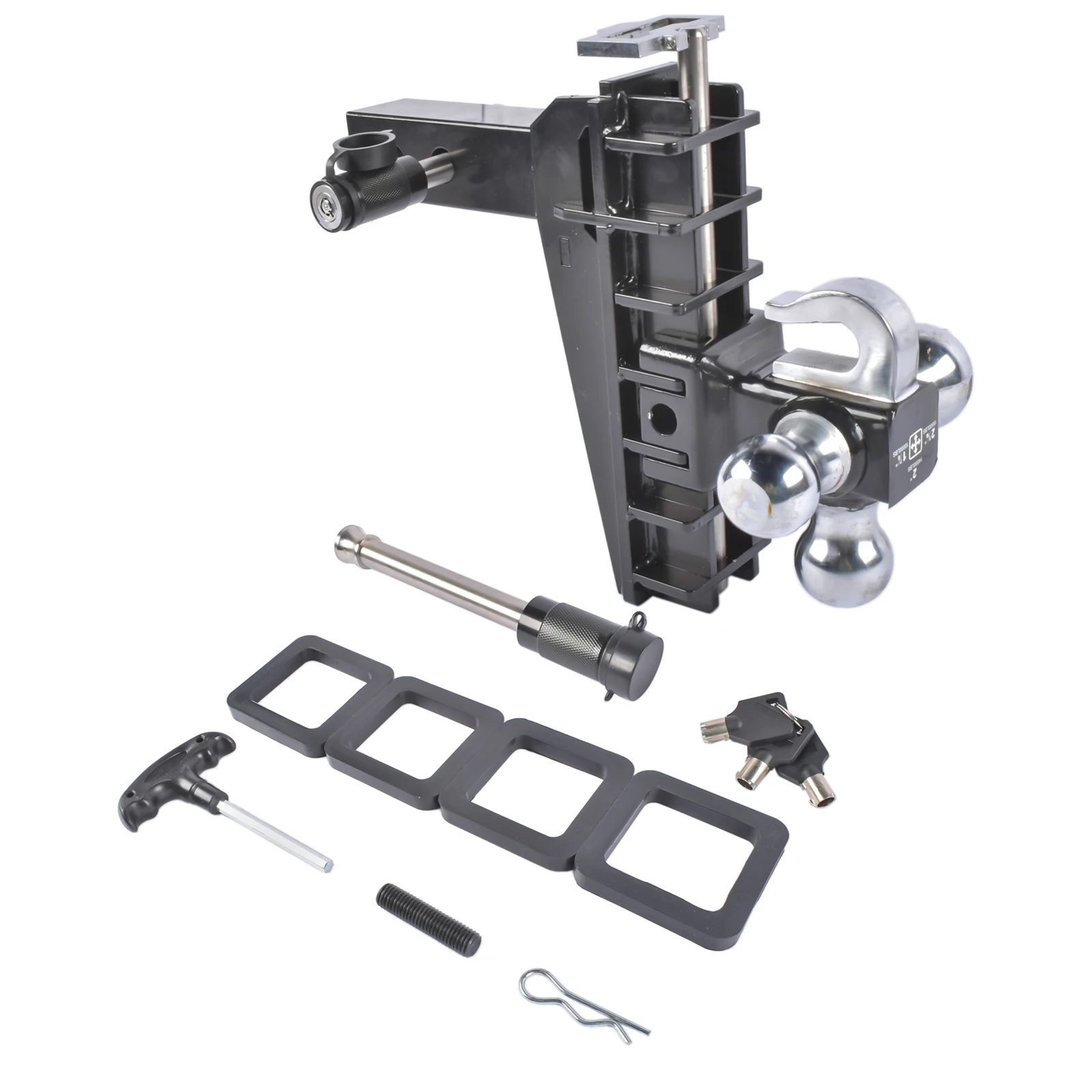 AP03 Trailer Hitch Fits 2.0-Inch Receiver,8 Inch Drop Truck Hitch,Heavy Duty Tow Hitches 17000 LBS GTW, Tri-Ball Mount with Hook
