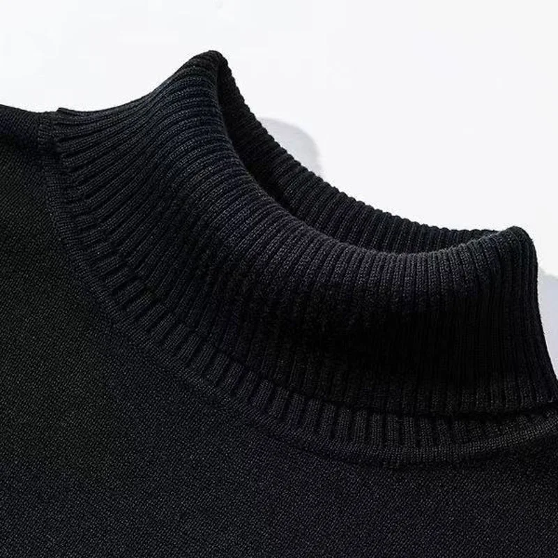 CH Herren Rollkragenpullover Einfarbiger Gestrickter Pullover Lässiger Slim Fit Warmer Weicher Strickpullover Business Casual Winter Pullover – Detail 5