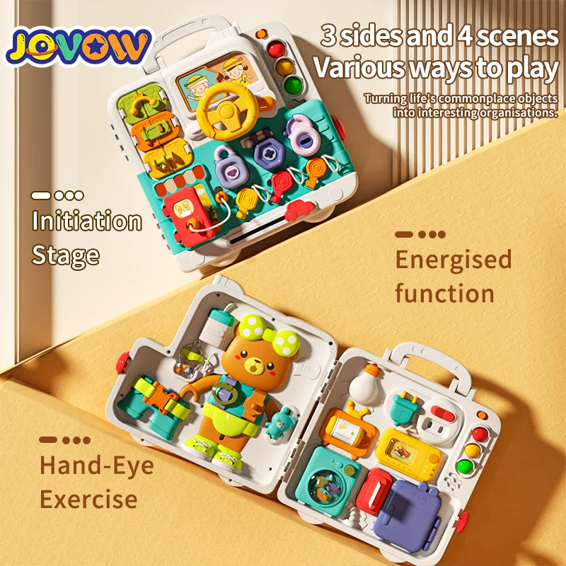 Jovow Busy Board Монтессори Сенсорные игрушки для малышей Изысканный дом-головоломка Светлый музыкальный автомобиль Подорожные мероприятия Игрушка для раннего образования