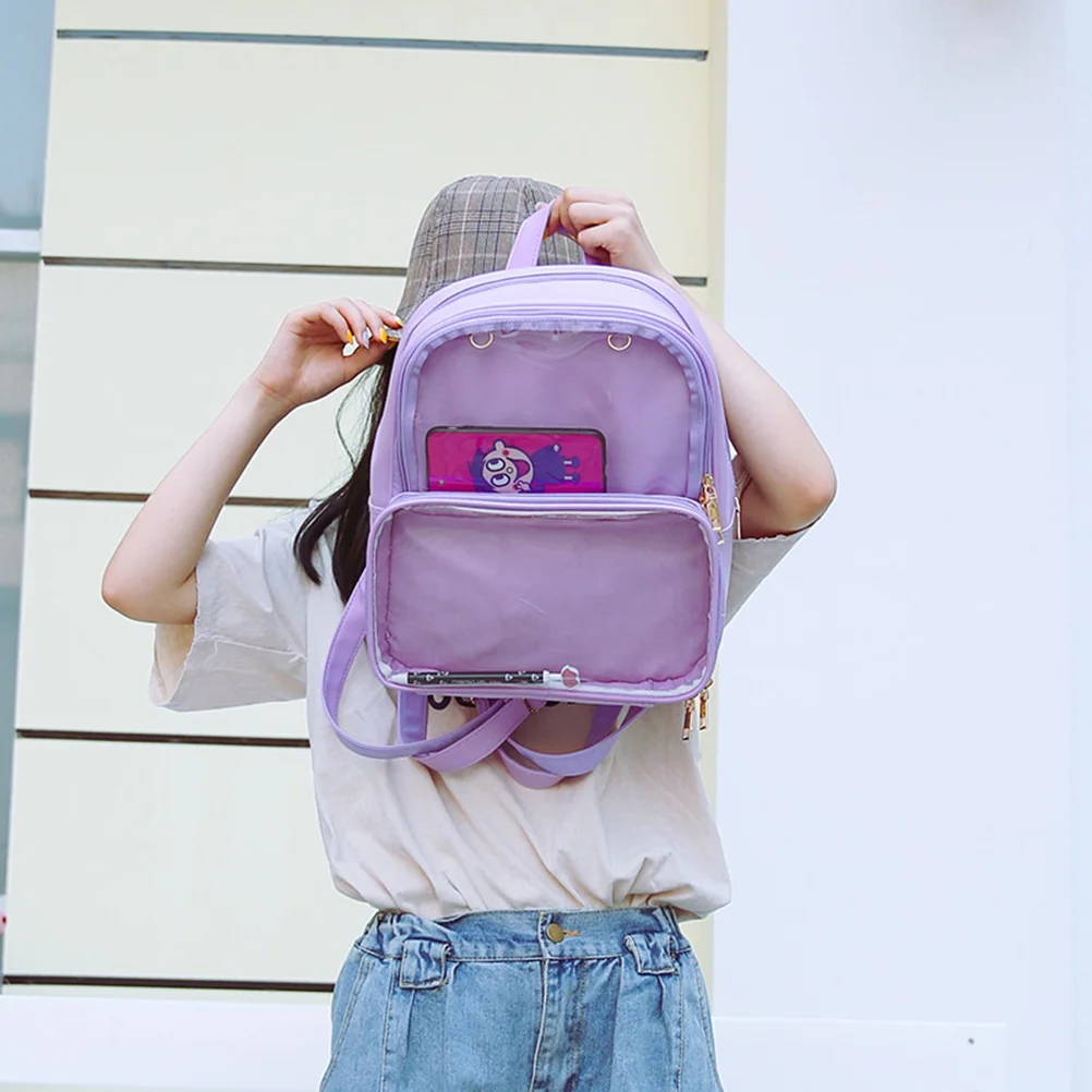 

1Pcs Jelly Backpack Violet Large Capacity Waterproof Transparent Design for School Travel Makeup Organizer Adjustable Comfort
