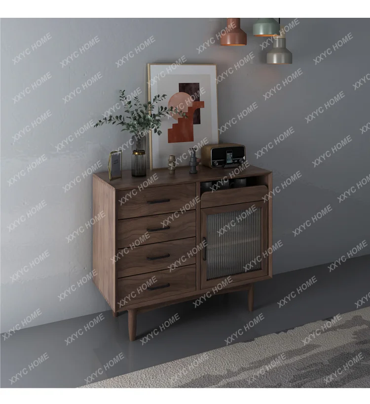 A  Medieval Solid Wood Dining Side Cabinet, Simple And Modern Multi-functional Entrance Storage Cabinet
