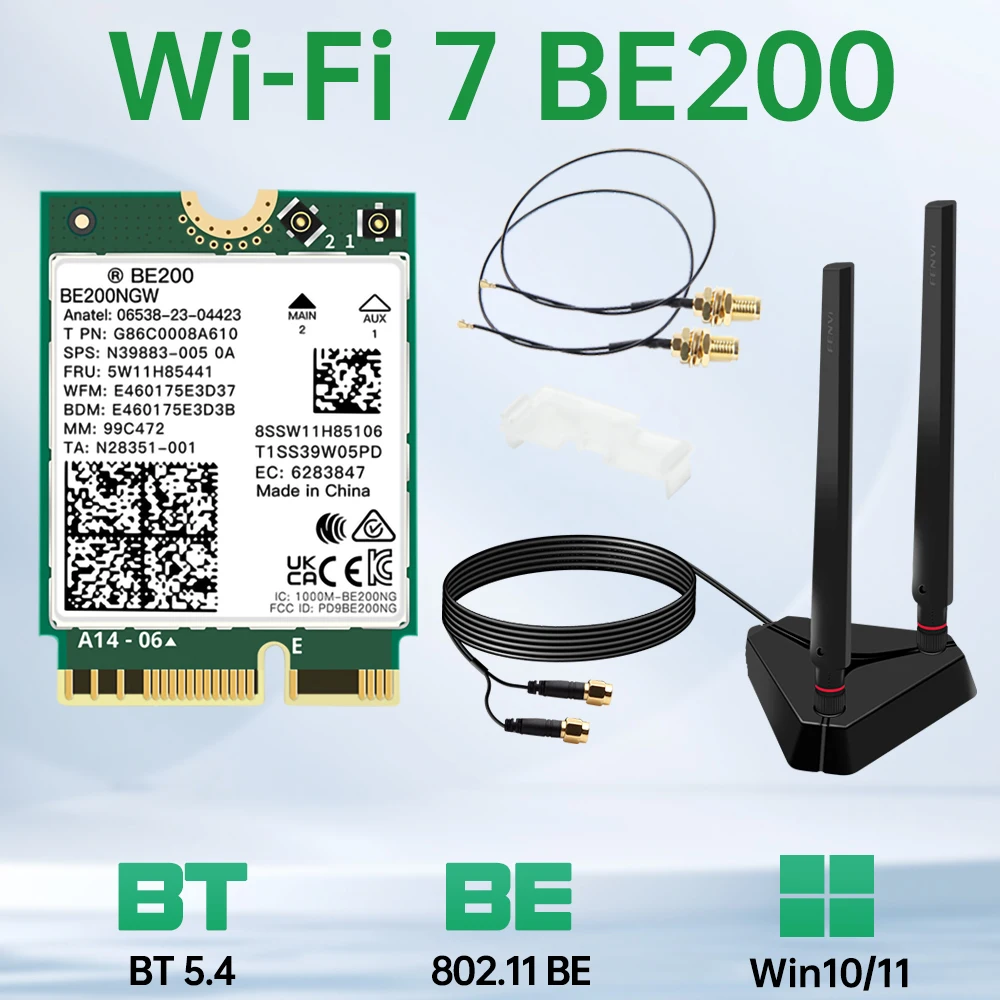 WiFi 7 BE200 Antenna Set BT5.4 802.11BE M.2 Wireless WiFi Card 2.4G/5G/6Ghz Network Adapter For Win10/11