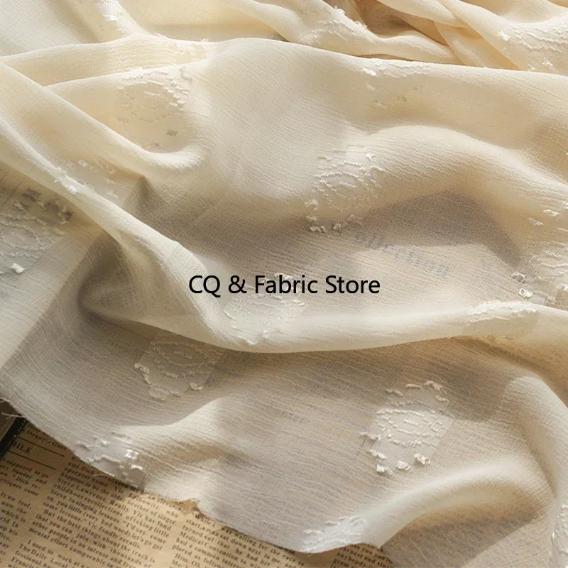 Chiffon Wrinkled Jacquard Yarn Geometric Pattern Cut Flower Fabric for Spring and Summer Women's Dress Clothing By The Meter
