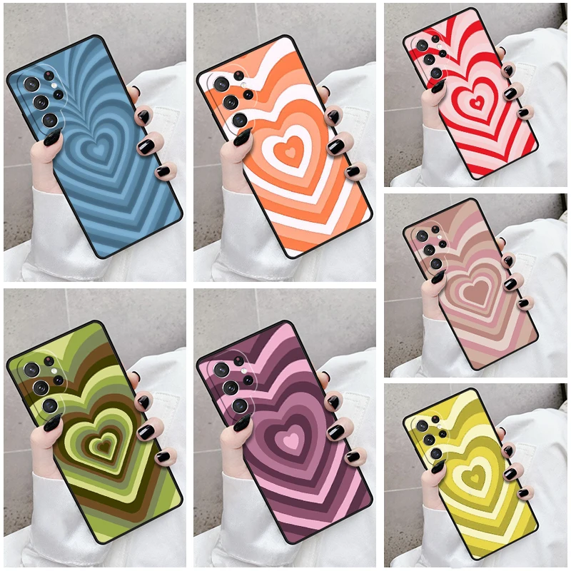 Phone Case For Samsung Galaxy S24 S23 S21fe S22 Ultra Plus Note 10 20 S8 S9 S10 Cover Latte Love Groovy Coffee Heart Pink