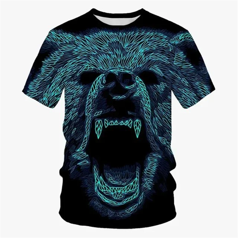 Cool Art Bear Design T-shirt Men\'s Clothing Short Sleeves O-neck T Shirts 3D Print Street Harajuku Trend Fashion Animal Tees Top