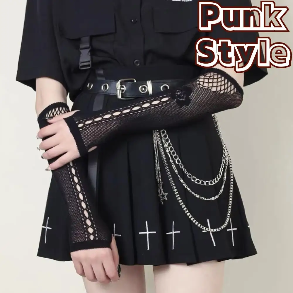 Punk Sexy Spitze Fingerlose Handschuhe Schwarz Gothic DIY Ärmeln Mesh Fishnet Bowknot Schwarze Handschuhe Y2K Cosplay Fingerlose Fäustlinge JK