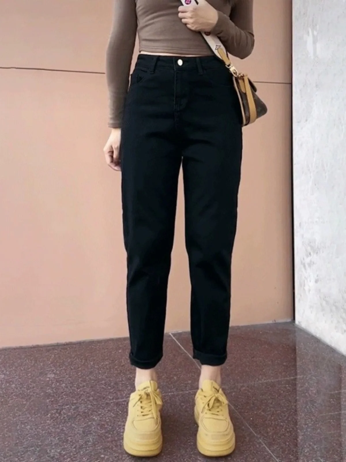 

Женские эластичные джинсовые джинсы на подкладке Bla Fce, большие размеры, свободные брюки-харлан с высокой талией, прямые брюки, осень-зима