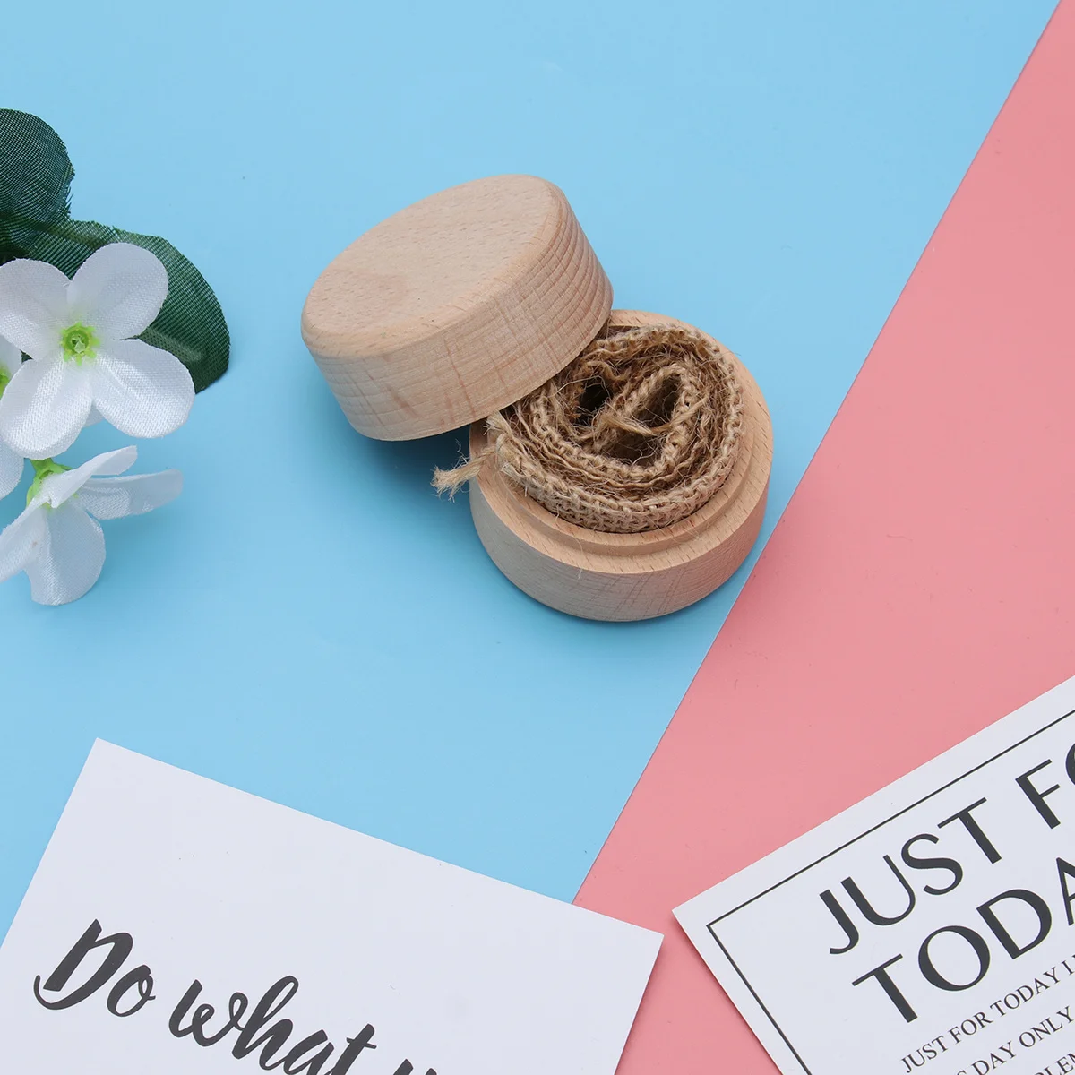 

Rustic Wooden Round Ring Box Vintage Natural Wood Wedding Engagement Rings Holder Romantic Proposal Storage Case