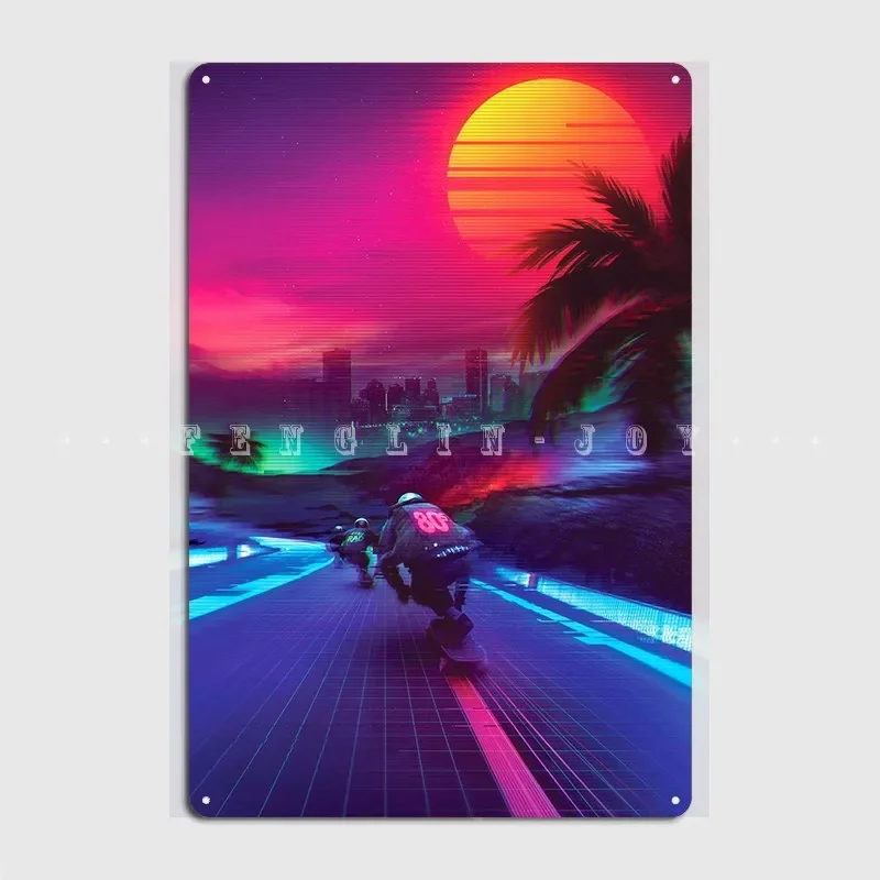 Synthwave Midnight Outrun Poster Metal Plaque Club Home Living Room Decoration Wall Plaque Tin Sign Poster