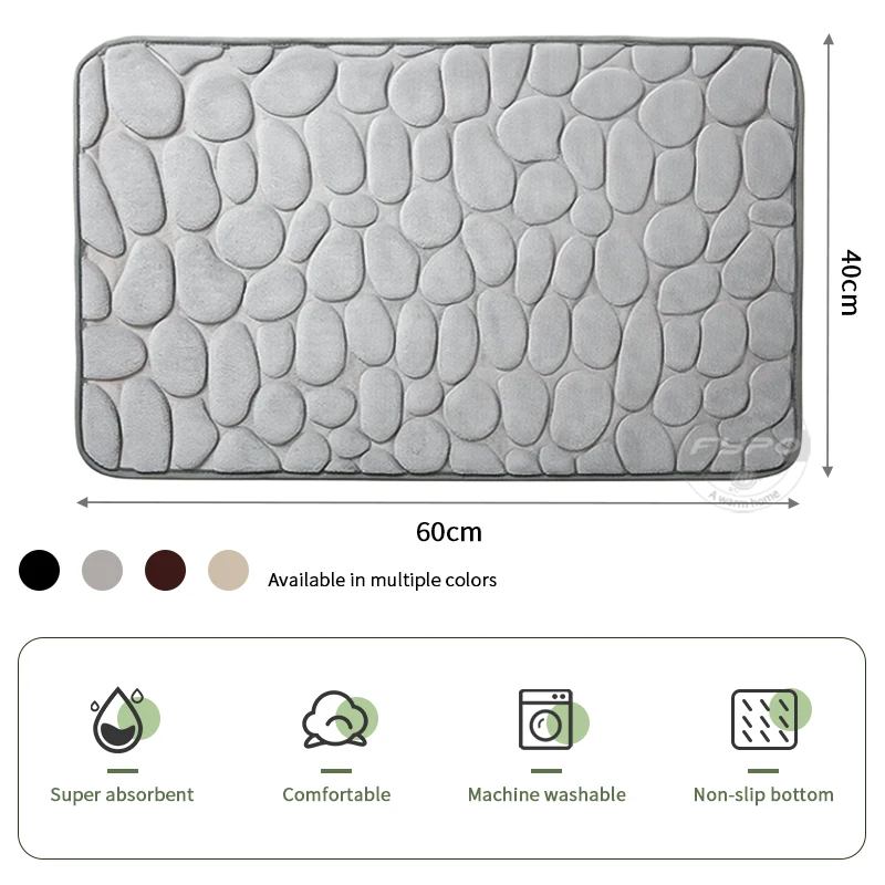 Foot Mat,Cobblestone Embossed Bathroom Bath Mat,Coral Fleece Non-slip Carpet,In Bathtub Floor Rug Shower Doormat Memory Foam Pad