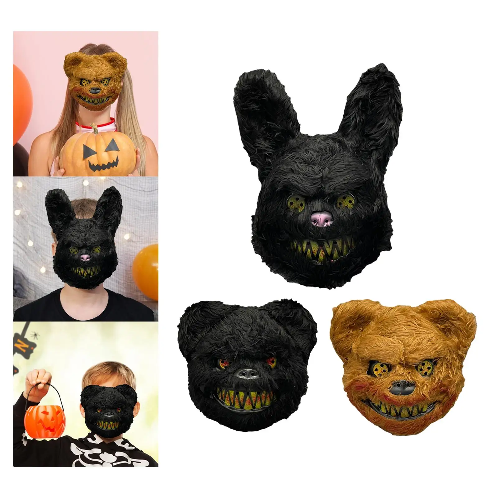 Plush Animal Head Mask Breathable Party Halloween Animal Mask Costume Cosplay for Carnival Masquerade Festival Adults Kids Rave