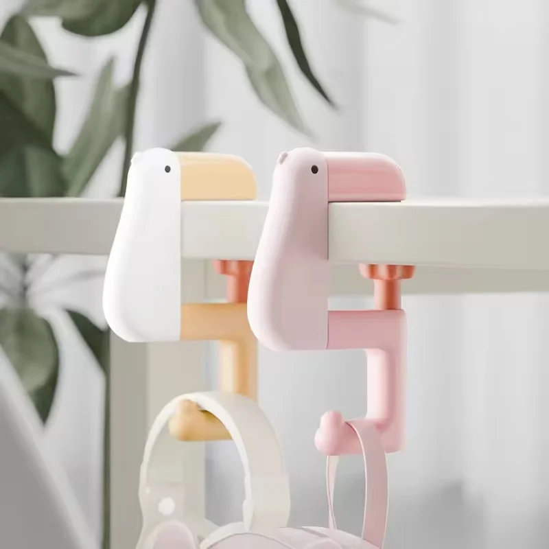 1/3/5 pièces Crochet de bureau portable 'Thinking Duck', support de sac réglable à clipser sur le côté de la table, pour cartable, maison, bureau, usage quotidien
