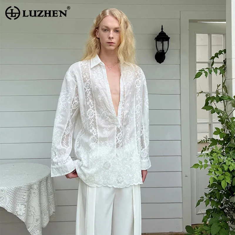 

Рубашки LUZHEN, длинные модные рубашки с узором, перспективные, с высоким рукавом, качественная вышивка, мужские элегантные красивые 2325, новые повседневные топы JY5825