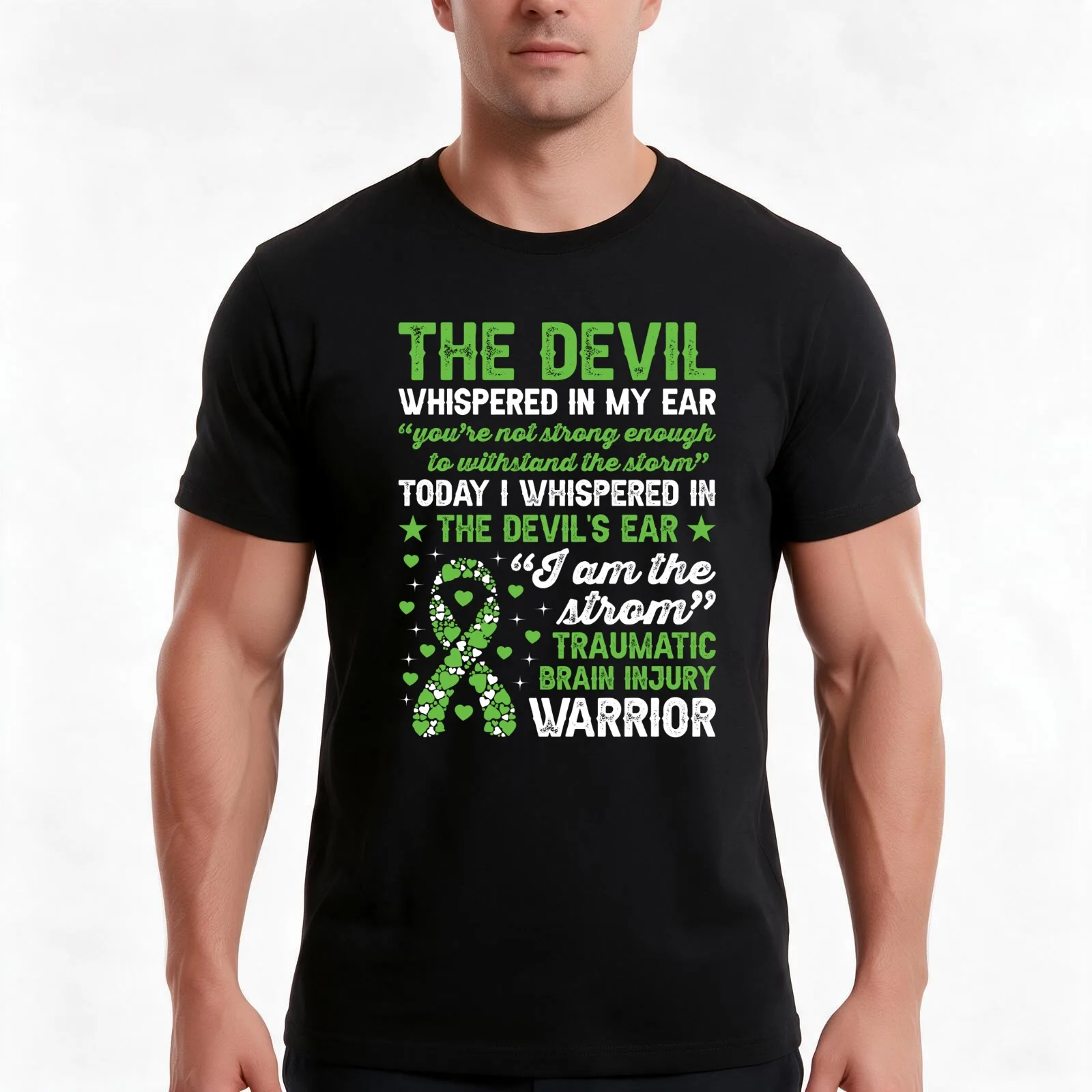 I Am The Storm Traumatic Brain Injury Warrior Shirt TBI Awareness Shirt Green Ribbon Shirt Brain Is Healing Brain Sur T-Shirt