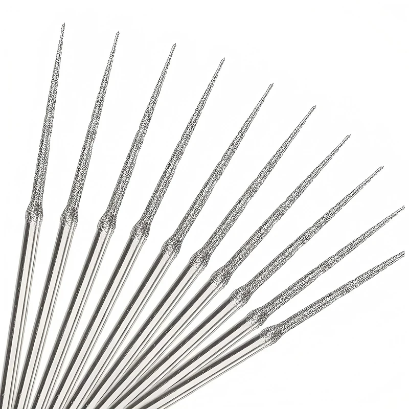 10Pcs Diamond Grinding Head Burrs 3mm Shank Small Long Cone Long Reach 1.5mm Punch Needle Drilling Bits for Dremel Rotary Tools