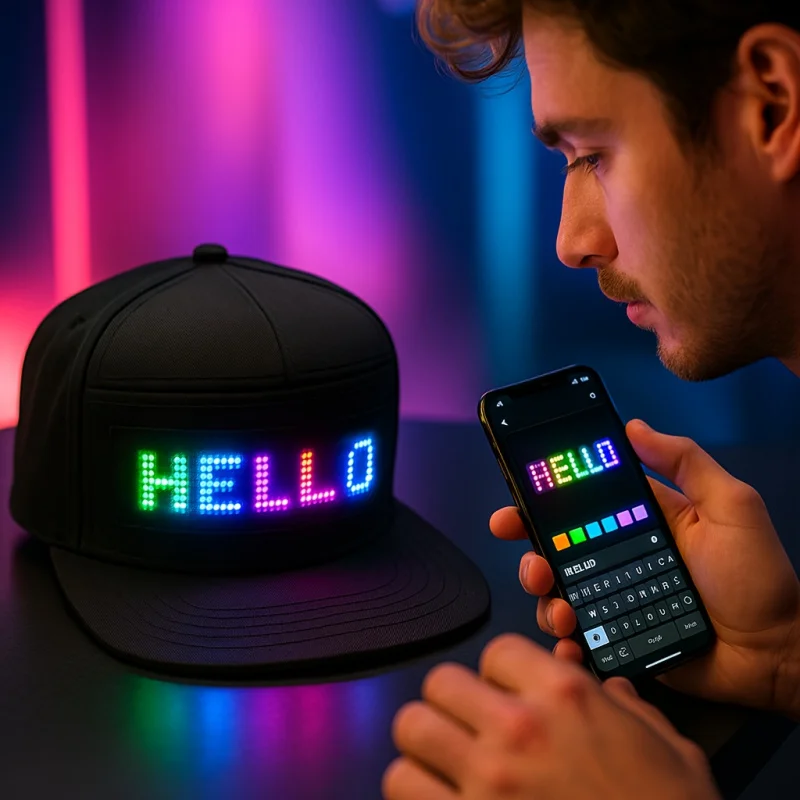 Programmable LED Hat Men's Black Accessories Scrolling Text and Animation Display APPControl Holiday and Party Gifts