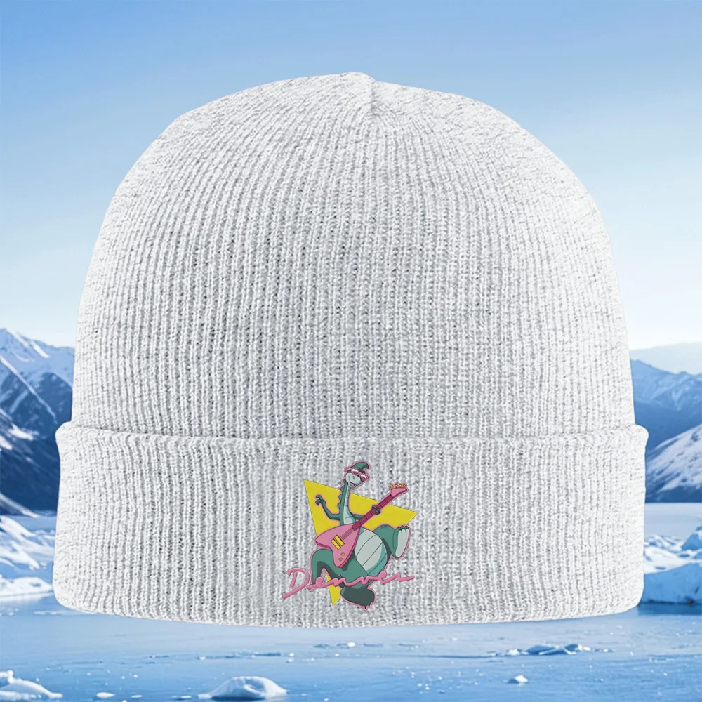 Cool dinosaurio con guitarra rosa y tonos hombres mujeres Unisex gorro de punto gorro jersey invierno térmico cálido Navidad al
