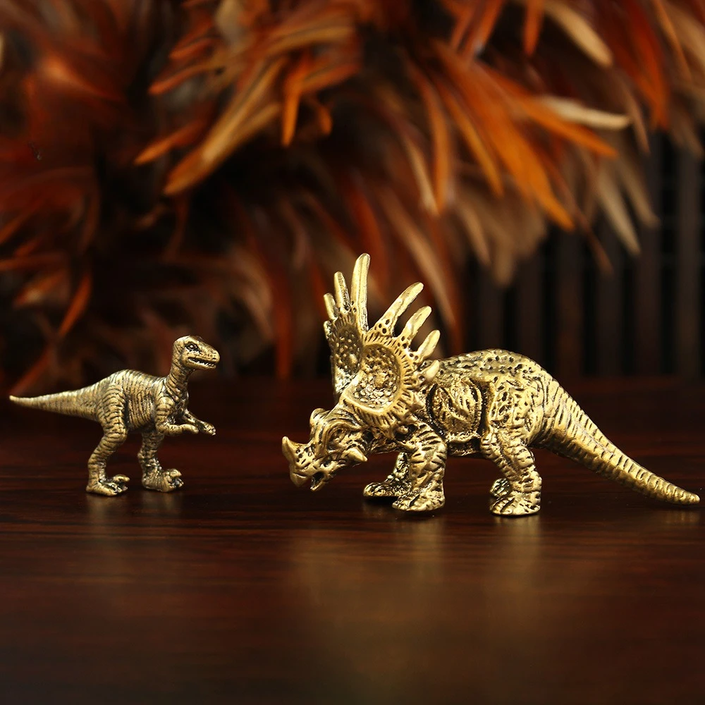 1pc Jurassic Tyrannosaurus Dinosaur Solid Brass Decor Animal Figurines Triceratops Spinosaurus Giant Beast Dragon Metal Crafts
