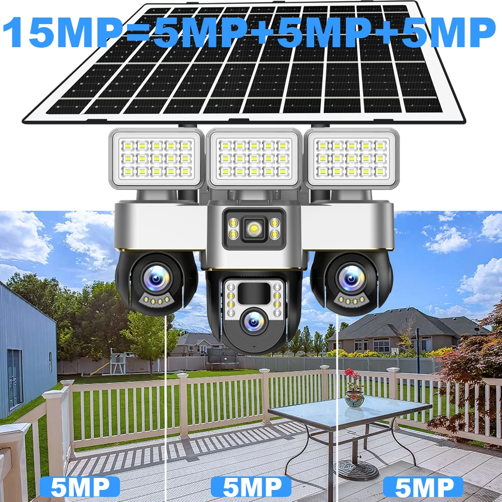 4G Sim Card Camera With Solar Panel Outdoor Floodlight Triple PTZ Camera Surveillance Security Protection CCTV Videocam V380 Pro