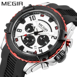 Fashion Megir Top Brand Men Casual Silicone Chronograph Quartz Waterproof Multi-function With Auto Date Luminous Hands Watches