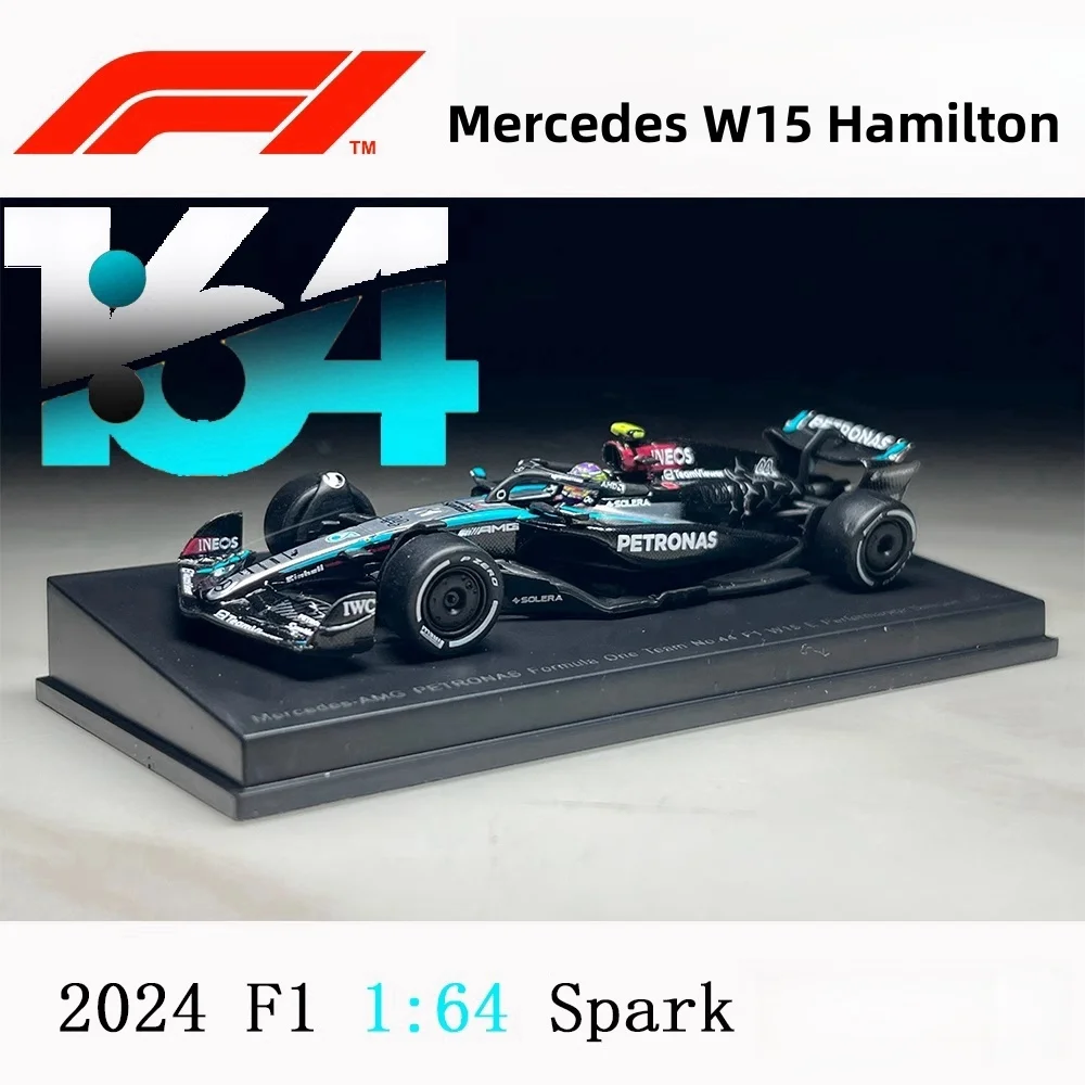 Hamilton Russell 1:64 2024 F1 Mercedes W15 alloy die-cast miniature model, adult decoration, boy toy, children's birthday gift