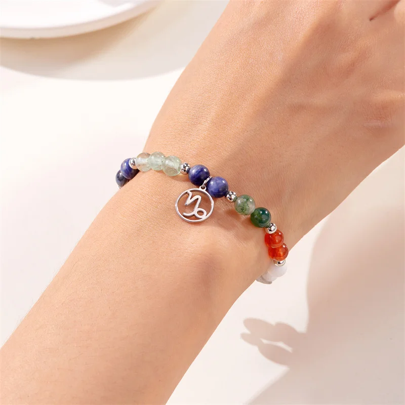 Minimalistische Bunte Naturstein-Perlenarmbänder für Damen und Herren, Modische Handgefertigte 12 Sternzeichen-Armbänder, Schmuck – Detail 9